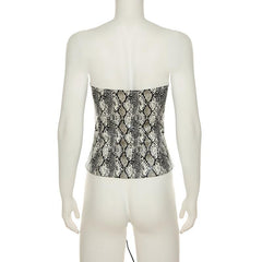 Snakeskin print corset lace up tube top