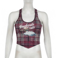 U neck plaid print tank top