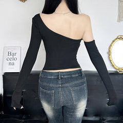 One shoulder long sleeve hollow out top