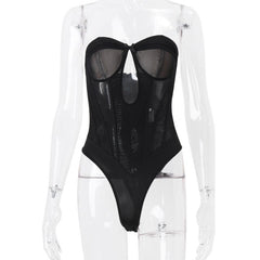 Bustier hollow out bowknot tube bodysuit