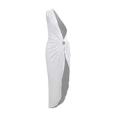 One shoulder O ring ruched solid cover up