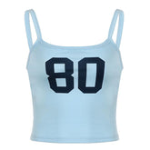 U neck �0�print contrast backless cami top