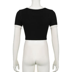 Short sleeve ruffle ruched bowknot ribbed top