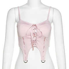 Lace up metal ring padded crop top