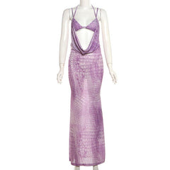 Halter hollow out print cami maxi dress