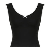 V neck bowknot ruched lace hem top