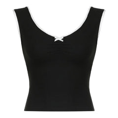 V neck bowknot ruched lace hem top