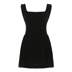 Square neck velvet zip-up cami mini dress