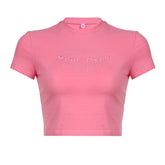 Short sleeve letter embroidery crop top