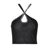 Leopard print cross front hollow out cami top