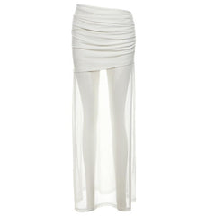Ruched mesh solid maxi dress