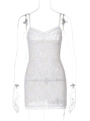 V neck see through lace bowknot cami mini dress