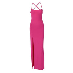 High slit ruched cross back solid cami maxi dress | red tango dress | black rave dress