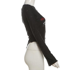 Long sleeve off shoulder abstract mesh top