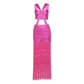 Ruched knotted tassels metallic cami mini dress | red tango dress
