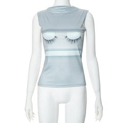 Eyelash print crewneck sleeveless top