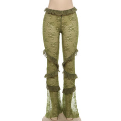 Lace see through ruffle patchwork pant