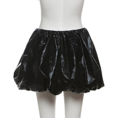 PU leather solid mini skirt