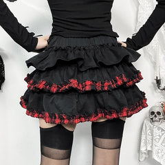 Ruffle patchwork ruched mini skirt