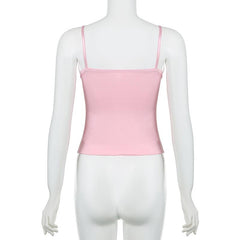 Ribbon bowknot lace hem v neck cami top