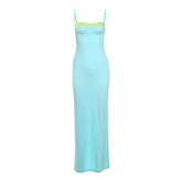 Lace hem backless cami maxi dress