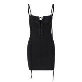 Lace up hollow out backless cami cut out mini dress