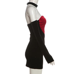 Sweetheart pattern gloves velvet mini dress