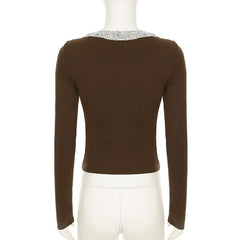 Long sleeve glitter hollow out top