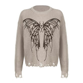 Hollow out crochet butterfly pattern long sleeve cut out top