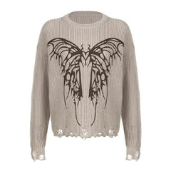 Hollow out crochet butterfly pattern long sleeve cut out top