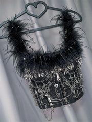 Fluffy beaded metal applique crop top