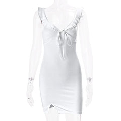 V neck slit knotted backless cami mini dress