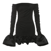 Off shoulder long sleeve ruched mini dress