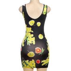Sleeveless flower print u neck contrast mini dress