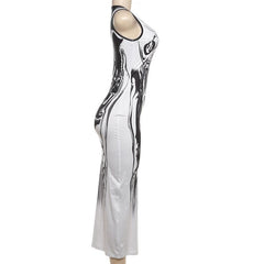 Crewneck abstract body print tank midi dress