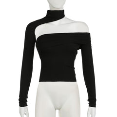 Halter irregular solid ruched top