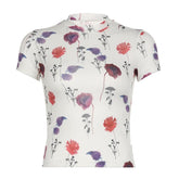 Short sleeve crewneck flower print top