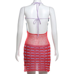 Halter ruched knitted hollow out mini dress | red tango dress