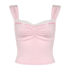 Lace hem ruched ribbon 2-way cami top