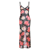 Sheer mesh flower print cami maxi dress | samba dress