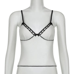 V neck bowknot lace hem backless cami top