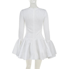 Long flared sleeve ruffle mini dress