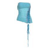Lace up knitted irregular ruffle tube top