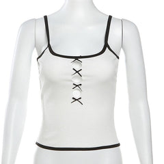 U neck hollow out bowknot stitch cami cut out top