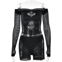Off shoulder long sleeve hollow out romper