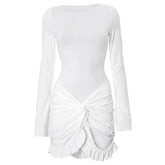 Long sleeve crewneck ruched mini dress