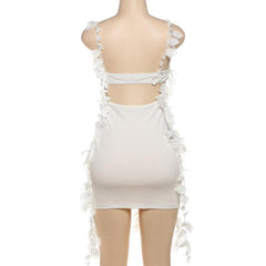Sweetheart neck ruffle backless cami mini dress
