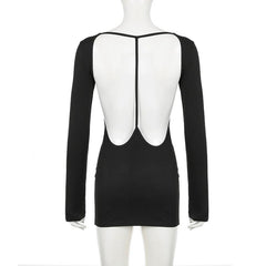 Long sleeve hollow out backless mini dress