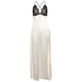Lace zip-up backless high slit cami maxi dress