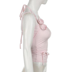Flower applique knotted square neck cami top